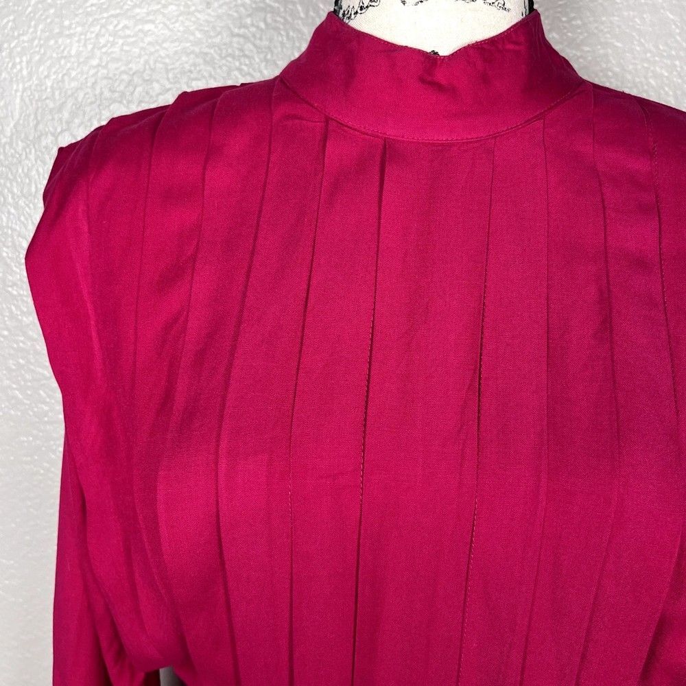 Vintage Momentos Sz S Blouson Midi Dress Hot Pink Pleated Star-Studded Waist - Picture 3 of 16